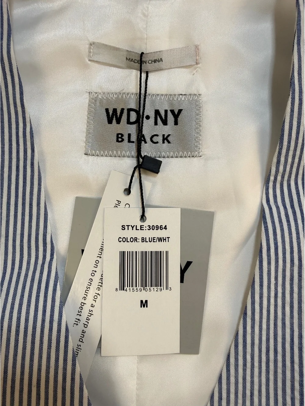 WD NY Black Mens M Seersucker Suit Vest Blue White Striped New Coastal Preppy